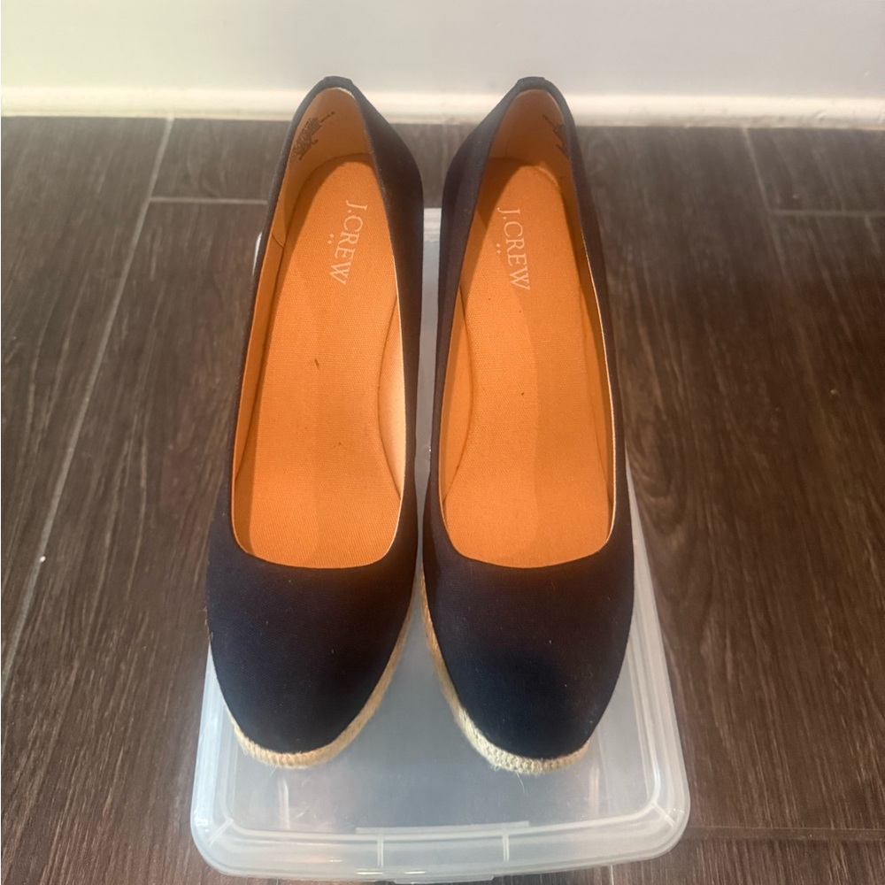 J. Crew Black Canvas Espadrille Wedge Shoes - Picture 2 of 3